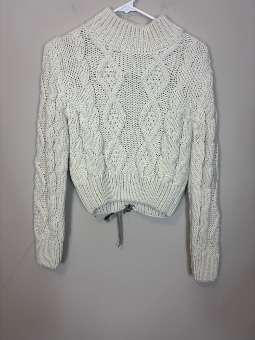 Zara Cream Cable Knit Mock Neck Sweater with Lace Up Back Women’s Small